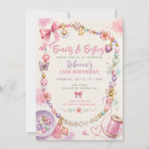 Friendship Beaded Bracelet Pink Bow Birthday Invitation
