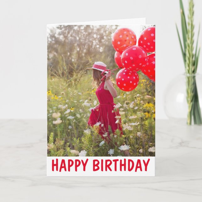 Friendship Birthday Card, Nature Lady & Balloons Card (Front)