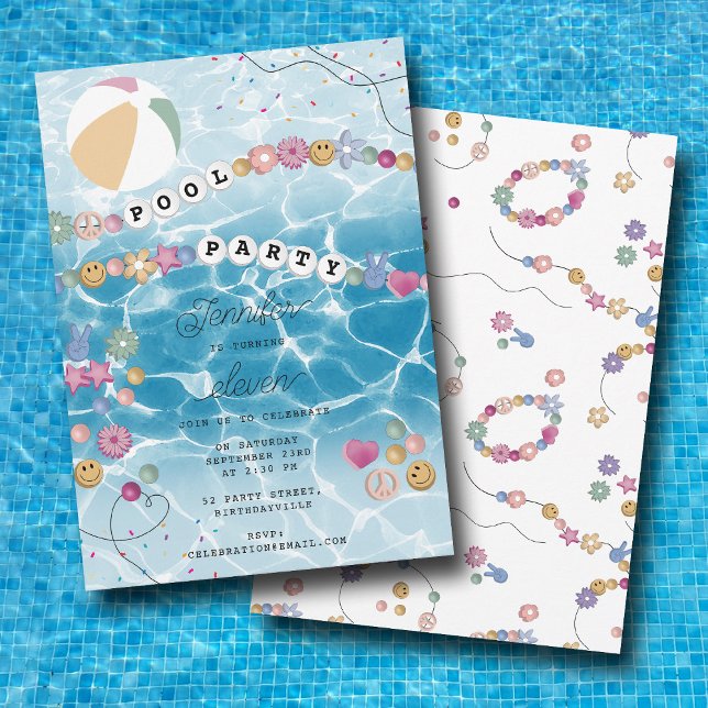 Friendship Bracelet Girl Pool Swim Birthday Party Invitation (Friendship Bracelet Girl Pool Swim Birthday Party Invitation)