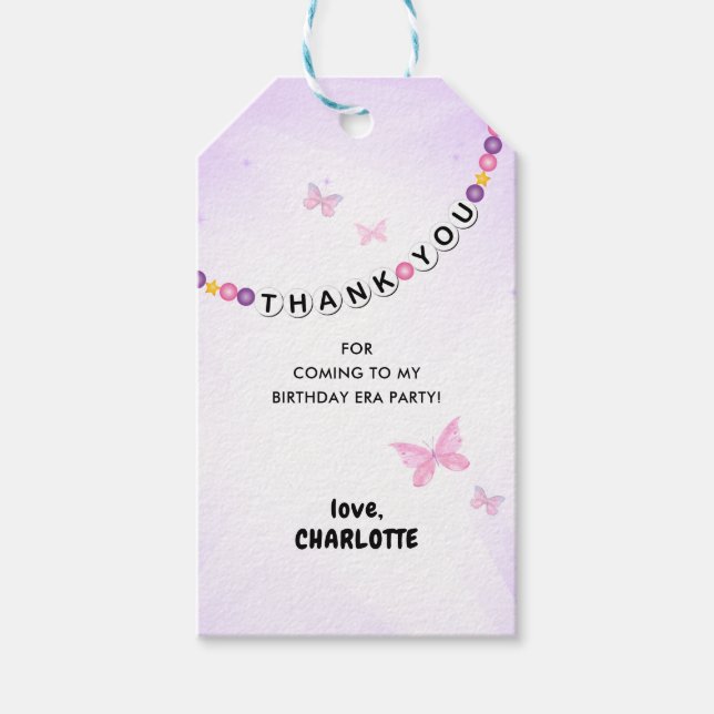 Friendship Bracelet Girls Birthday Era Thank You Gift Tags (Front)
