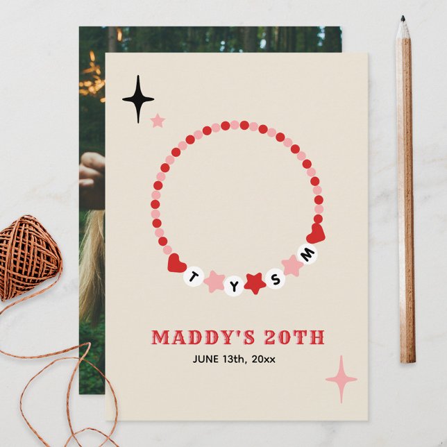 Friendship Bracelet Red Pink Thank You Birthday Card (Creator Uploaded)