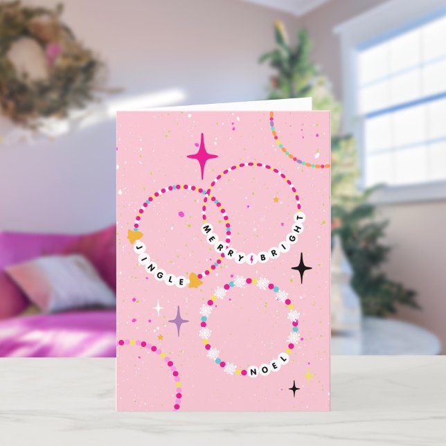 Friendship Bracelets Pink Christmas Party Holiday Card (Creator Uploaded)