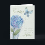 Friendship Butterfly and Hydrangea Birthday Card<br><div class="desc">Friendship card with watercolor blue hydrangea and butterfly and "The best friendships are ones we want to hold on to for a lifetime" on the front. Leave birthday wording inside or change to suit your needs.</div>