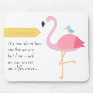 Friendship Cartoon: Pink Flamingo with Blue Bird Mouse Pad