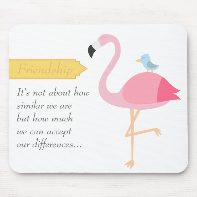 Friendship Cartoon: Pink Flamingo with Blue Bird Mouse Pad (Front)