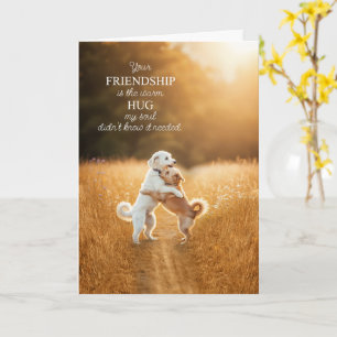 Friendship Cute Dogs in a Sunny Field Hugging Card
