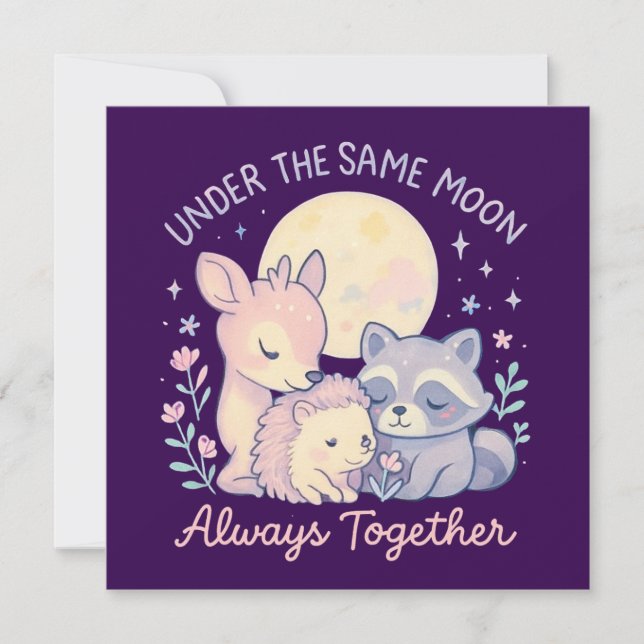 friendship, cute forest animals, under the moon invitation (Front)