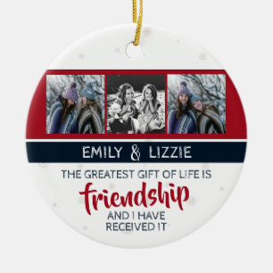 Friendship inspirational quote w/ names and photos ceramic ornament