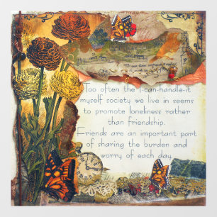 Friendship Mixed Media Butterflies Flowers Collage