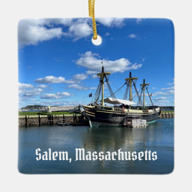 Friendship of Salem ship in Salem Massachusetts Ceramic Ornament (Front)