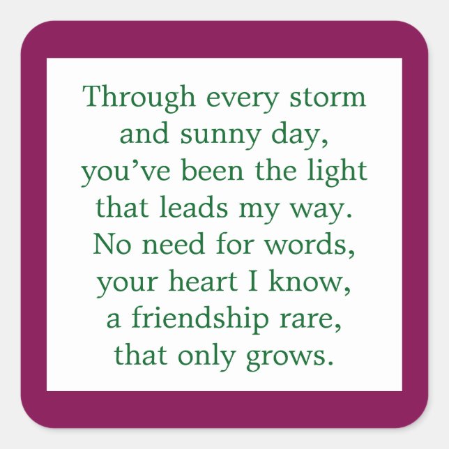 Friendship Poem Square Sticker (Front)