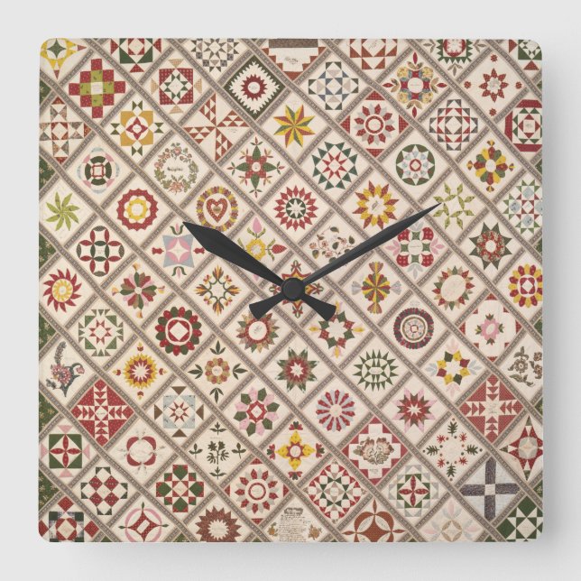 Friendship quilt in muted colours square wall clock (Front)