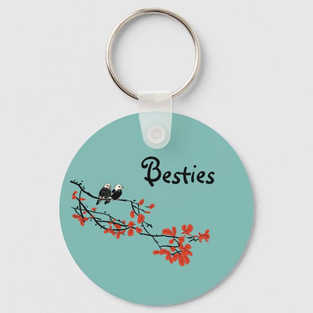 Friendship Quote Two Birds Red Leaves Monogram  Key Ring (Front)