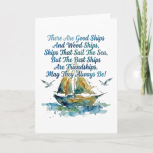 Friendship Sailboat Watercolor Nautical Blessing  Card