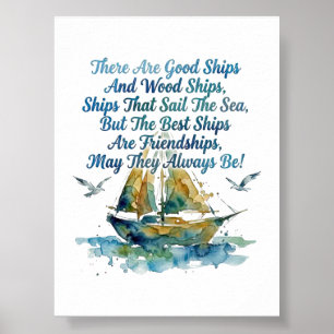 Friendship Sailboat Watercolor Nautical Blessing  Poster