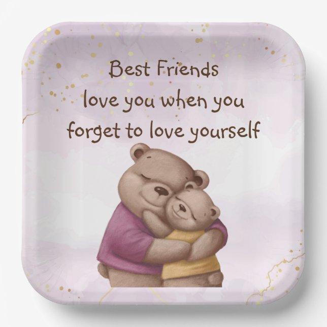 Friendship Teddy Bear Love you Inspirational Paper Plate (Front)