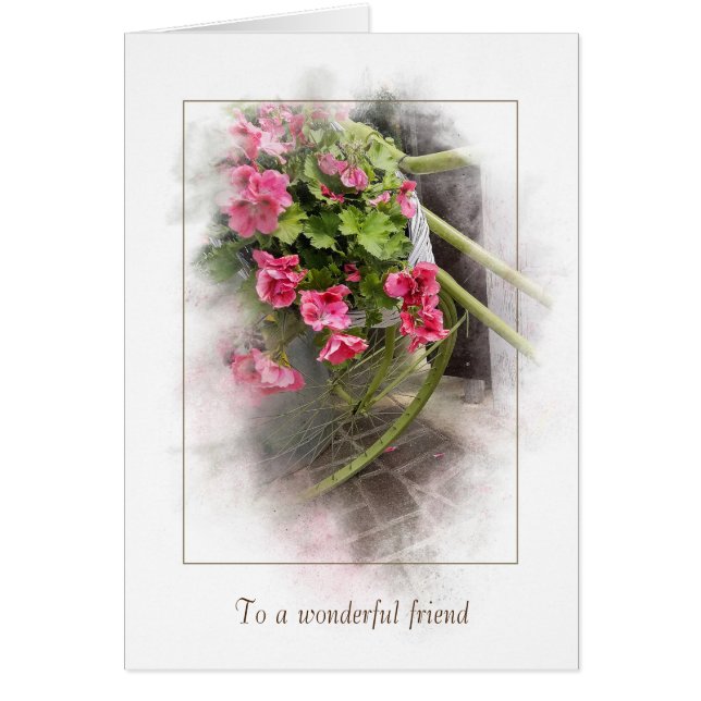 friendship thank you-bicycle with geraniums (Front)