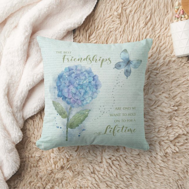 Friendship Watercolor Blue Hydrangea and Butterfly Cushion (Blanket)