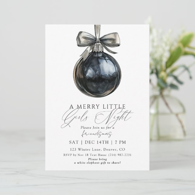 Friendsmas Black Ornament Girls Night Christmas Invitation (Standing Front)