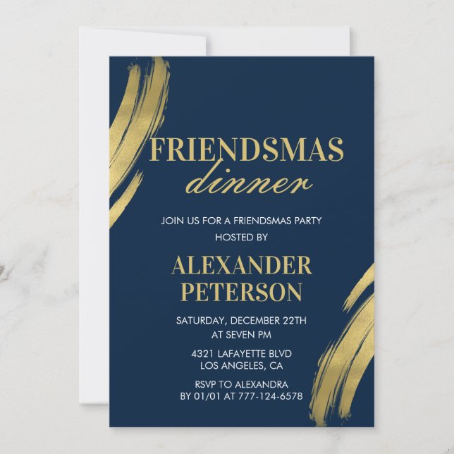 Friendsmas Dinner invitations  Navy Gold (Front)