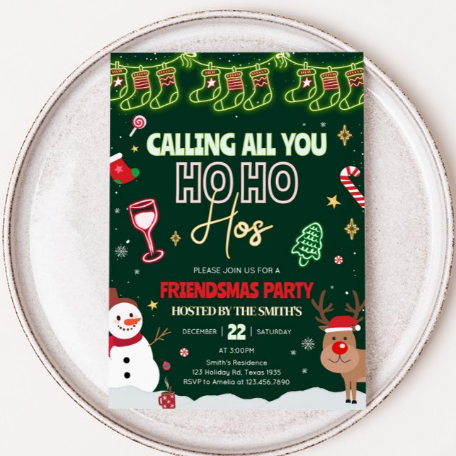 Friendsmas Ho Ho Christmas Party Invitation (Calling All You Ho Ho Hos Friendsmas Christmas Party Invitation)