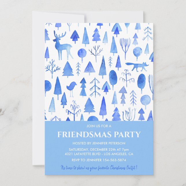 Friendsmas invitations Beautiful Watercolor trees  (Front)