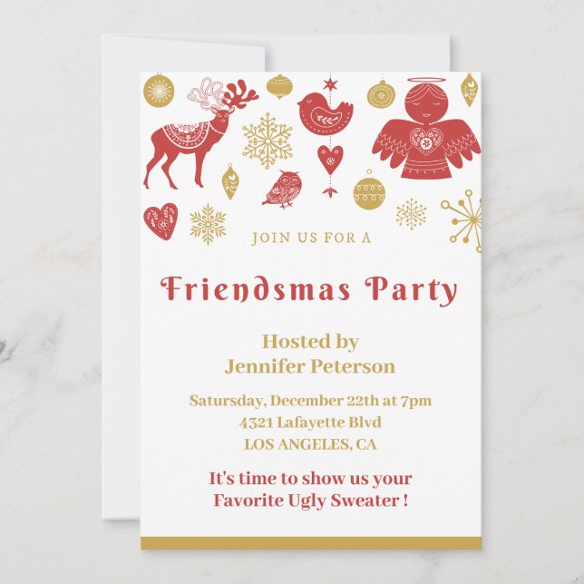 Friendsmas invitations Christmas Nordic Gold (Front)