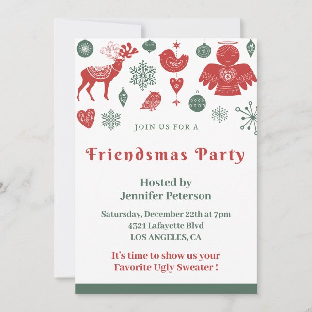 Friendsmas invitations Christmas Nordic Green (Front)