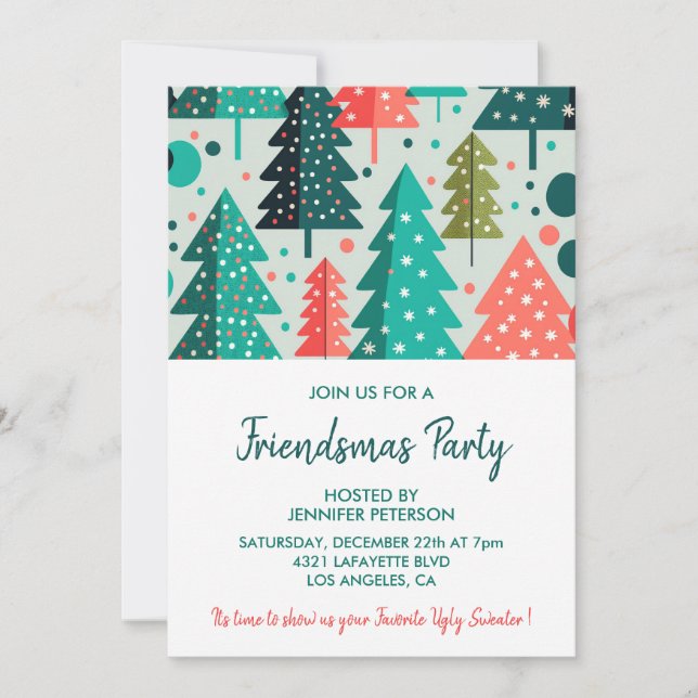 Friendsmas invitations Christmas trees pattern (Front)