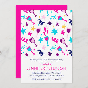Friendsmas invitations Cocktail Modern Pink