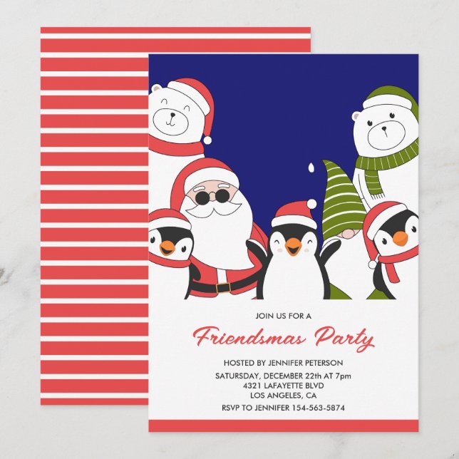 Friendsmas invitations Cool Santa Polar Bear Gnome (Front/Back)