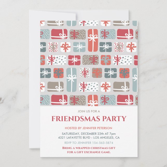 Friendsmas invitations Cute Christmas gift pattern (Front)