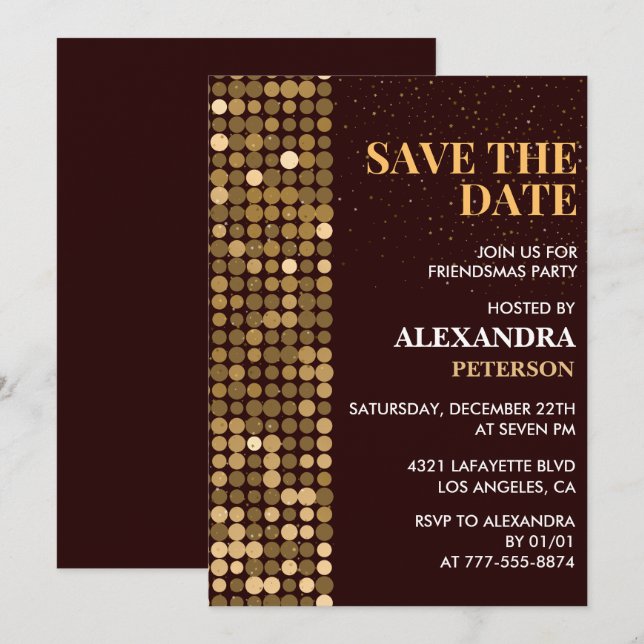 Friendsmas invitations Save the date Gold (Front/Back)