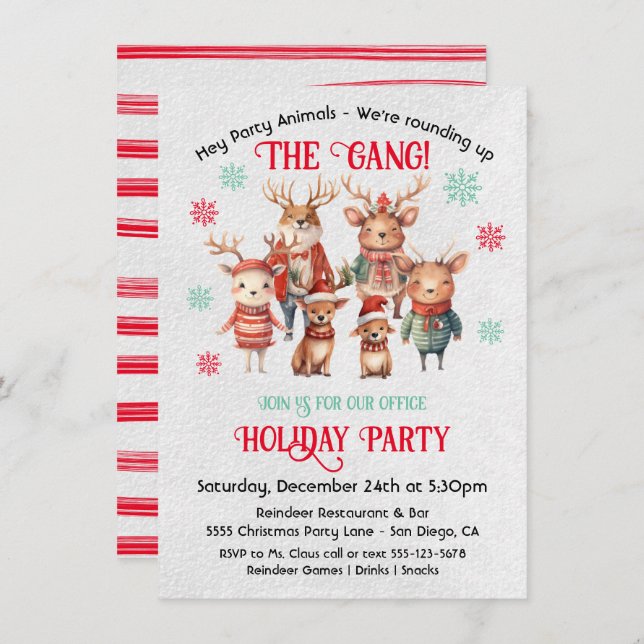 Friendsmas Office Party Animals Christmas  Invitation (Front/Back)