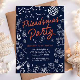 Friendsmas Party Invitation, Hand Drawn Invitation