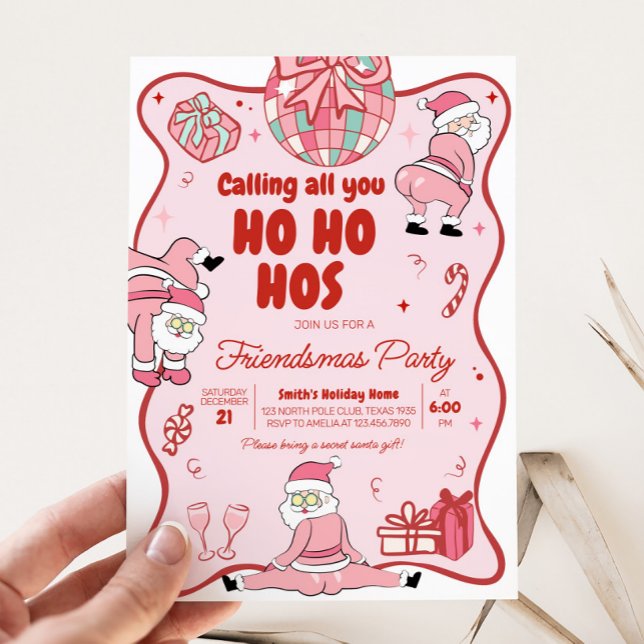 Friendsmas Santa Funny Ho Ho Hos Christmas Party Invitation (Friendsmas Santa Funny Christmas Party Invitation)