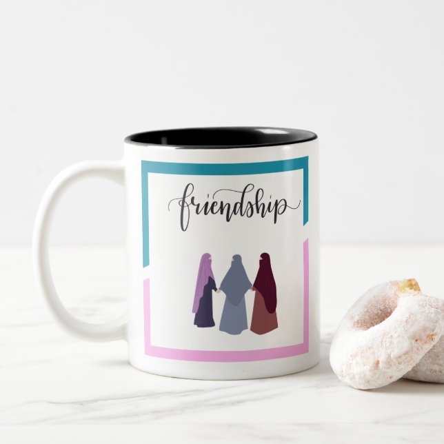 Frienship Muslim Girls Two-Tone Coffee Mug (With Donut)