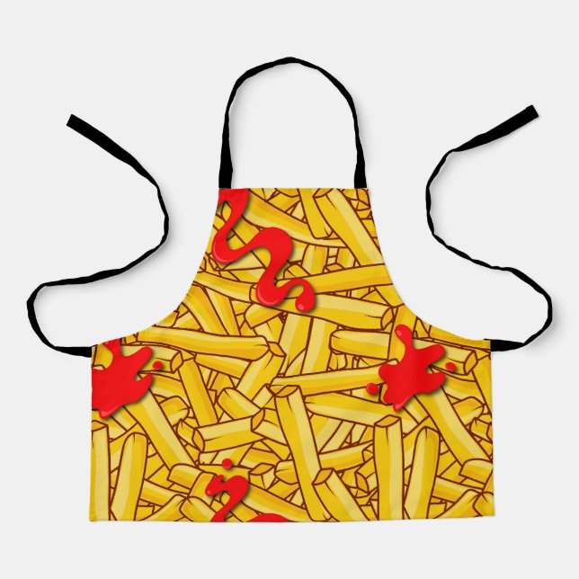 Fries and Ketchup Funny Cartoon Apron (Front)