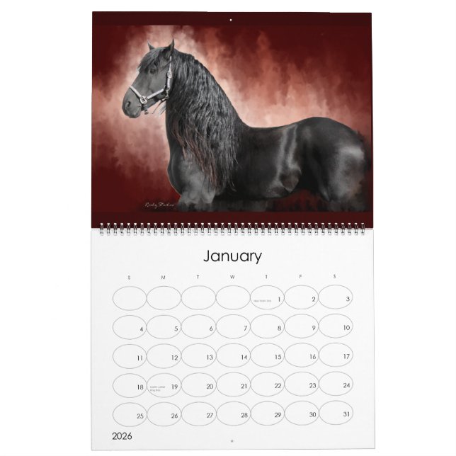 Friesian and Horse 2015 Calendar (Jan 2026)