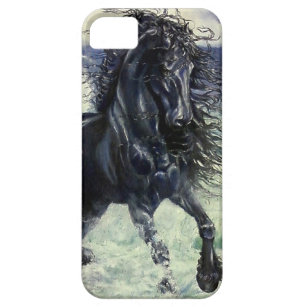 Friesian, black beauty stallion horse, ocean waves barely there iPhone 5 case