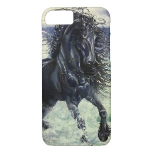 Friesian, black beauty stallion horse, ocean waves Case-Mate iPhone case