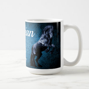 Friesian black stallion/black beauty, horse blue coffee mug