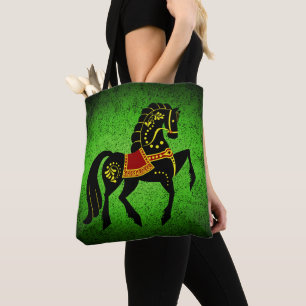 Friesian black stallion/black beauty, horse green tote bag