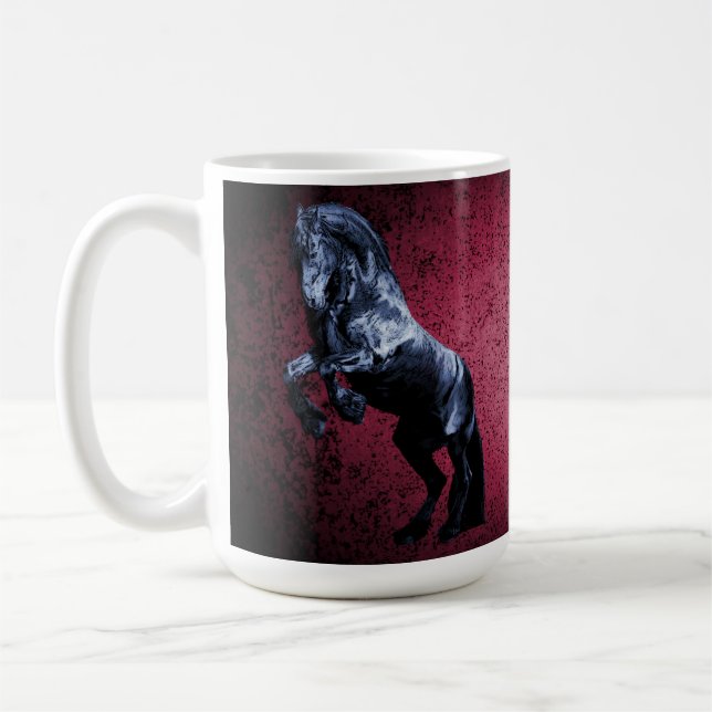 Friesian black stallion/black beauty, horse pink coffee mug (Left)
