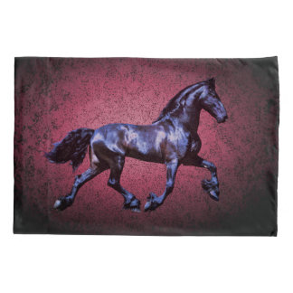 Friesian black stallion/black beauty, horse pink pillowcase