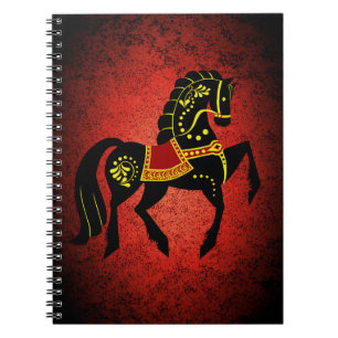 Friesian black stallion/black beauty, horse red notebook