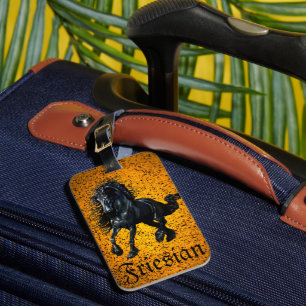 Friesian, black stallion, Frisan/Friesian horse/G Luggage Tag