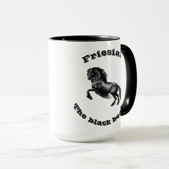 Friesian, black stallion horse, the black beauty mug (Front Right)