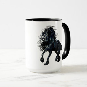 Friesian, black stallion horse, the black beauty mug