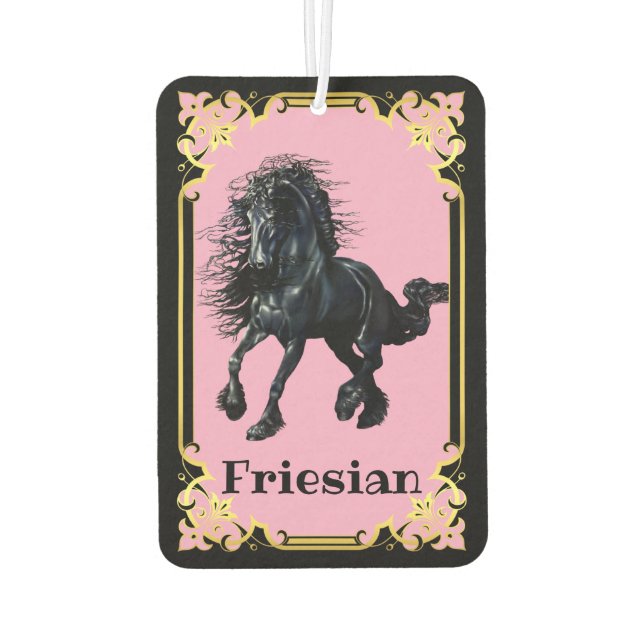 Friesian, black stallion, I love my Friesian/pink Car Air Freshener (Back)